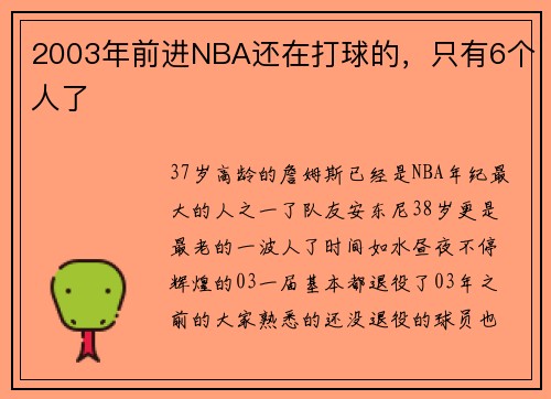 2003年前进NBA还在打球的，只有6个人了